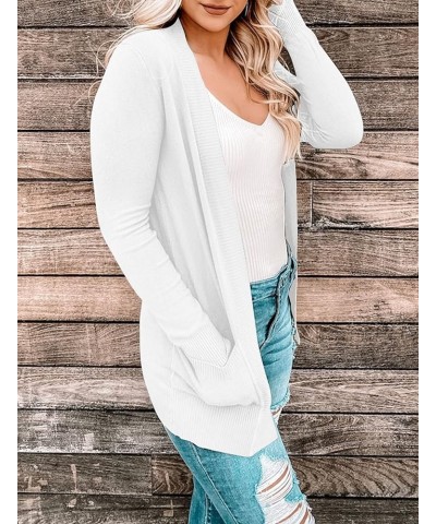 Women's Open Front Casual Knit Cardigan Classic Long Sleeve Sweater Coat White $23.19 Sweaters