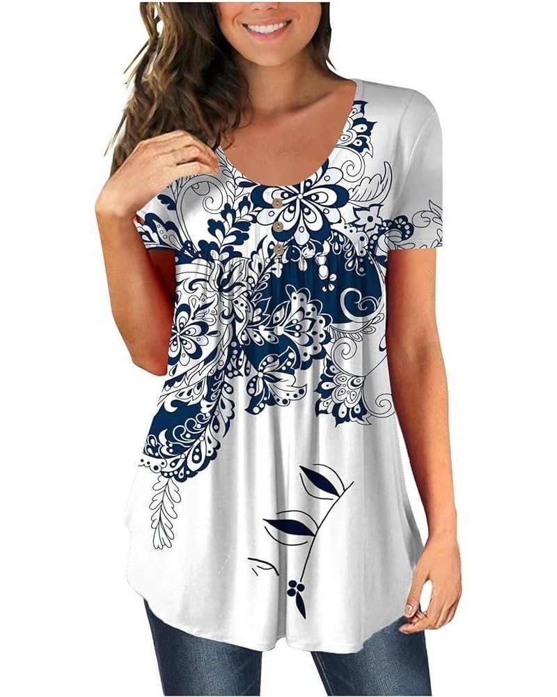 Womens Tops Hide Belly Tunic 2024 Summer Short Sleeve T Shirts Cute Flowy Henley Tshirt Casual Dressy Blouses D-white $3.91 Tops