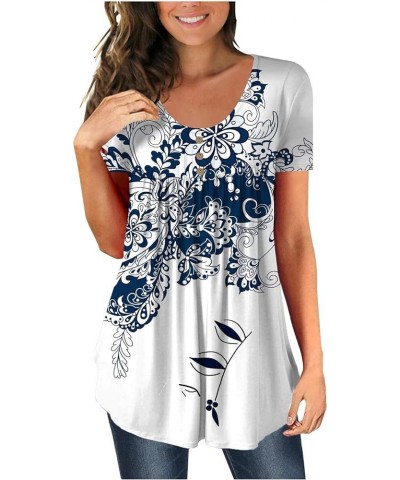 Womens Tops Hide Belly Tunic 2024 Summer Short Sleeve T Shirts Cute Flowy Henley Tshirt Casual Dressy Blouses D-white $3.91 Tops