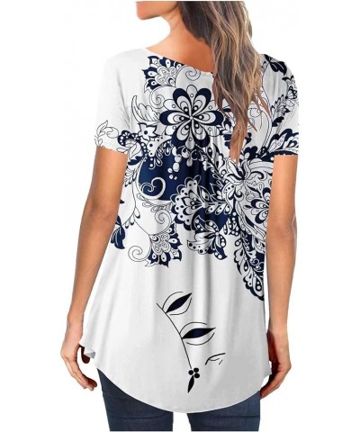 Womens Tops Hide Belly Tunic 2024 Summer Short Sleeve T Shirts Cute Flowy Henley Tshirt Casual Dressy Blouses D-white $3.91 Tops