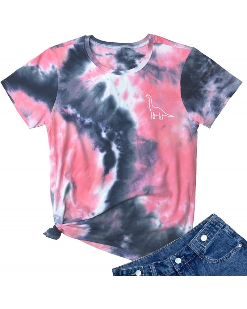 Women Cute Dinosaur Graphic T-Shirts Teen Girls Funny Tees Tie Dye 06 $10.82 T-Shirts