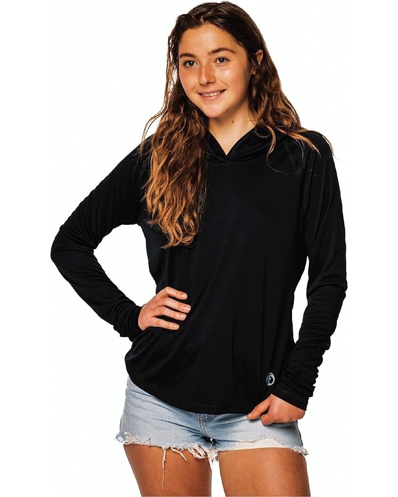 Women's Repreve UPF 50+ UV Sun Protection Long Sleeve Performance Hoodie for Outdoor Lifestyle & Sports Black $18.90 Activewear