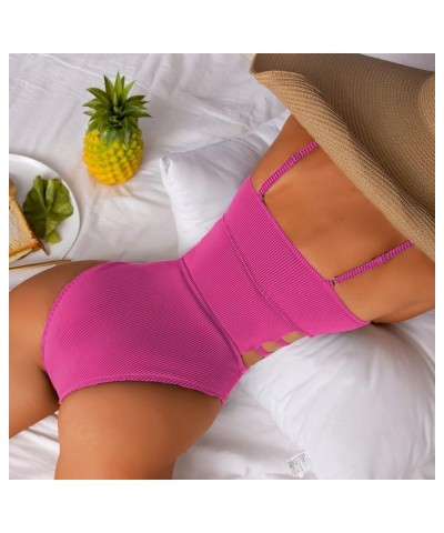 Women's One Piece Swimsuit Ribbed One Piece Swimwear Cutout Tummy Control Bathing Suit Deep Pink $17.22 Swimsuits