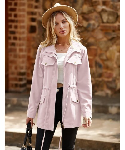 Women's Long Sleeve Military Jacket Zip Up Utility Drawstring Waist Anorak Coat with Pockets Pink $28.04 Jackets