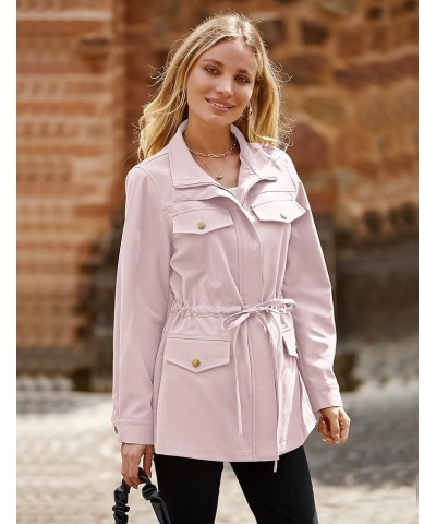 Women's Long Sleeve Military Jacket Zip Up Utility Drawstring Waist Anorak Coat with Pockets Pink $28.04 Jackets