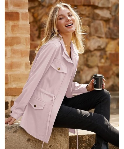 Women's Long Sleeve Military Jacket Zip Up Utility Drawstring Waist Anorak Coat with Pockets Pink $28.04 Jackets