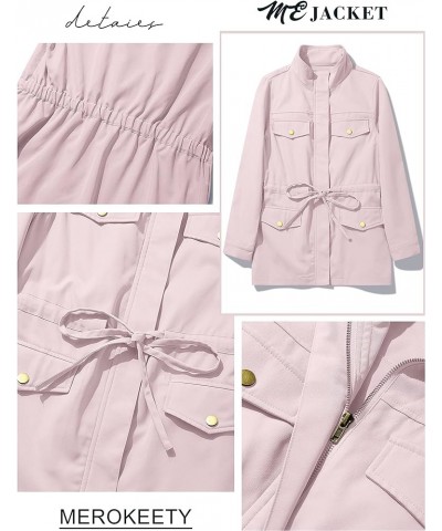 Women's Long Sleeve Military Jacket Zip Up Utility Drawstring Waist Anorak Coat with Pockets Pink $28.04 Jackets