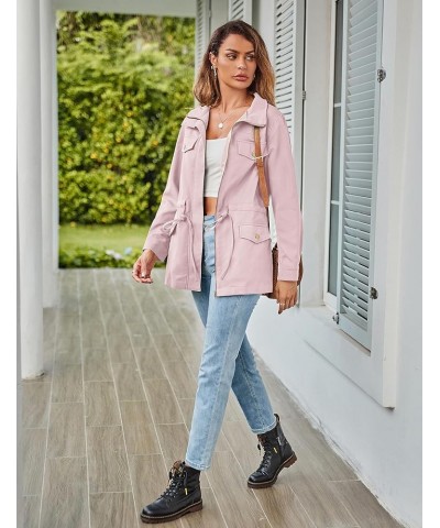 Women's Long Sleeve Military Jacket Zip Up Utility Drawstring Waist Anorak Coat with Pockets Pink $28.04 Jackets