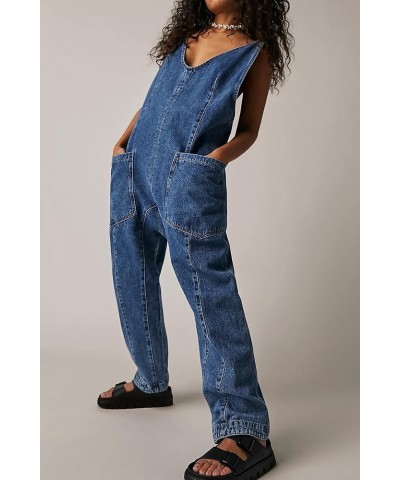 Overalls Women High Roller Denim Jumpsuit for Women Casual Baggy Denim Overalls Plus Size Overalls for Women Blue $26.09 Over...