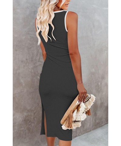 Womens Summer Bodycon Dresses Crew Neck Cutout Midi Dress Casual Slit Sleeveless Ribbed Knit Pencil Dress White & Black $16.8...