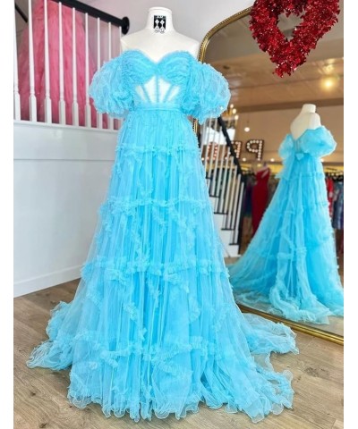 Off Shoulder Prom Dresse Long Ball Gown with Puffy Sleeves for Teens Girls Tulle Ruched Fromal Evening Gowns Emerald Green $3...