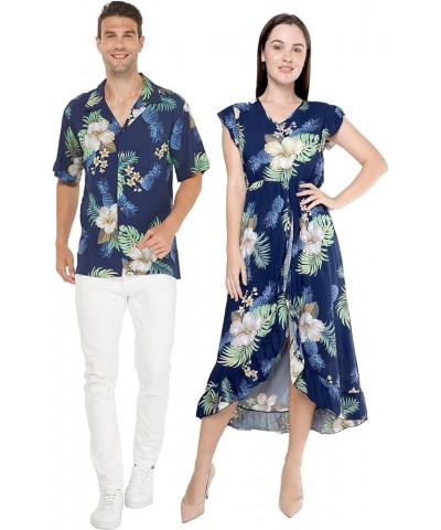 Matchable Couple Hawaiian Luau Shirt or Wrap Ruffle Dress in Pineapple Garden Black Men Men Pineapple Garden Navy $19.80 Shirts