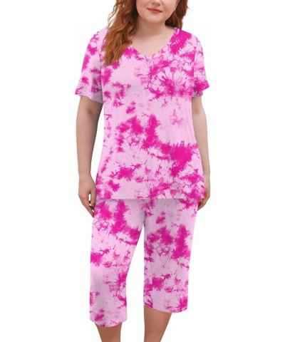 Women's Plus Size 2 Piece Pajama Sets Loungewear Sleepwear Ladies Pjs Sets L-5XL with Pockets Rose Red Tie-dye $17.00 Lingerie