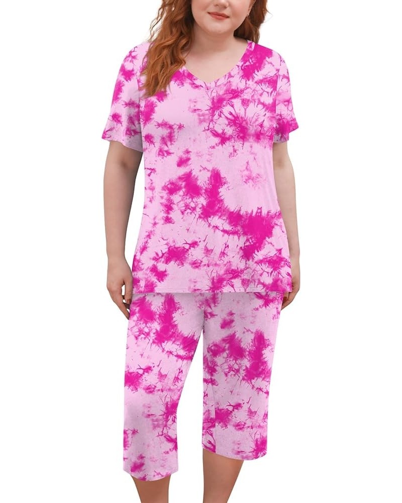 Women's Plus Size 2 Piece Pajama Sets Loungewear Sleepwear Ladies Pjs Sets L-5XL with Pockets Rose Red Tie-dye $17.00 Lingerie