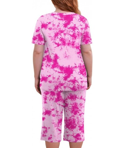 Women's Plus Size 2 Piece Pajama Sets Loungewear Sleepwear Ladies Pjs Sets L-5XL with Pockets Rose Red Tie-dye $17.00 Lingerie