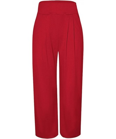 Womens Palazzo Long Pants High Waist Wide Leg Stretchy Loose Fit Casual Trousers with Pocket 1r Red $18.19 Pants