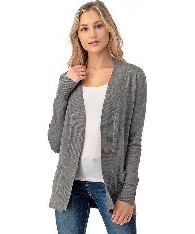 Women's Open Front Long Sleeve Cardigan Sweater with Pockets Heathergrey $10.80 Sweaters