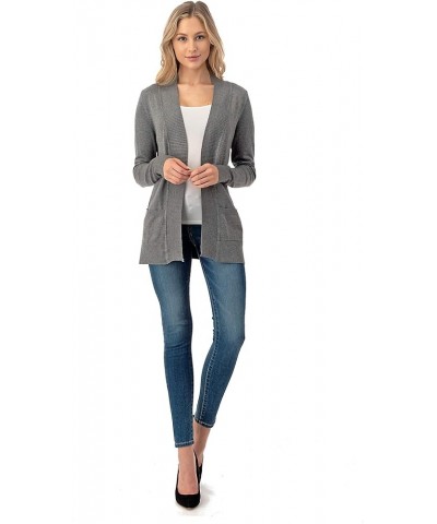 Women's Open Front Long Sleeve Cardigan Sweater with Pockets Heathergrey $10.80 Sweaters