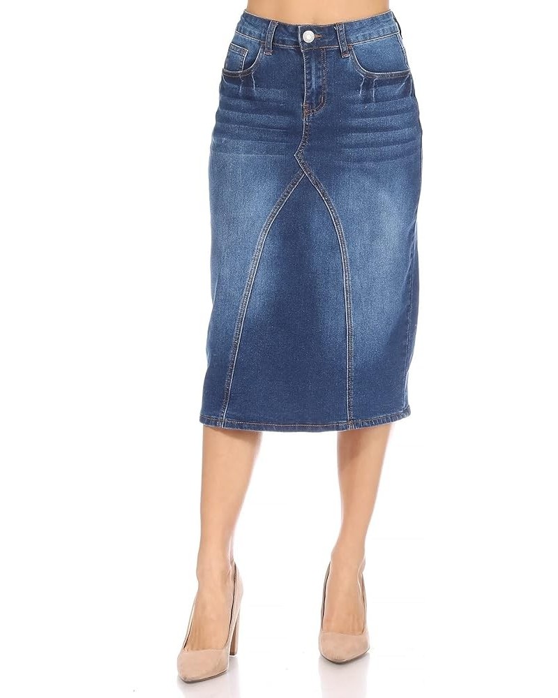 Womens Plus/Juniors Mid Waist Below Knee Length Denim Skirt in Pencil Silhouette Indigo (78003) $16.80 Skirts