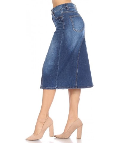 Womens Plus/Juniors Mid Waist Below Knee Length Denim Skirt in Pencil Silhouette Indigo (78003) $16.80 Skirts