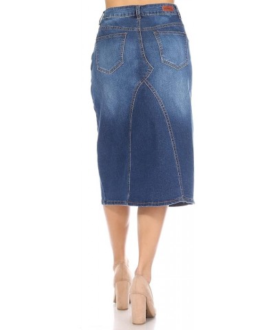 Womens Plus/Juniors Mid Waist Below Knee Length Denim Skirt in Pencil Silhouette Indigo (78003) $16.80 Skirts