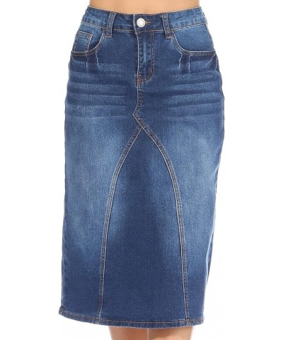 Womens Plus/Juniors Mid Waist Below Knee Length Denim Skirt in Pencil Silhouette Indigo (78003) $16.80 Skirts