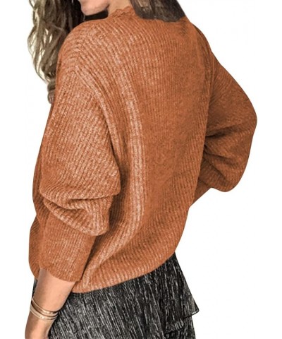 Women Lace V Neck Knitted Pullover Lightweight Knit Sweaters Casual Tops Brown $14.57 Sweaters