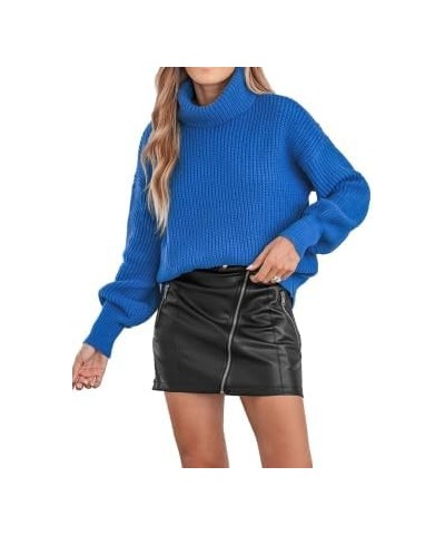 Women's High Neck Long Sleeve Casual Warm Sweater Knit Solid Tops Pullover Blue Sweater Royal Blue $17.81 Sweaters