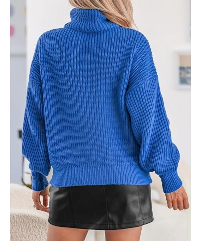 Women's High Neck Long Sleeve Casual Warm Sweater Knit Solid Tops Pullover Blue Sweater Royal Blue $17.81 Sweaters