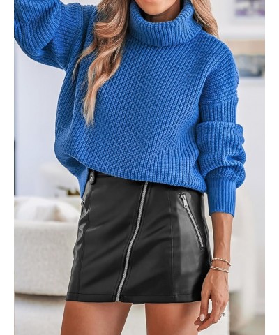 Women's High Neck Long Sleeve Casual Warm Sweater Knit Solid Tops Pullover Blue Sweater Royal Blue $17.81 Sweaters