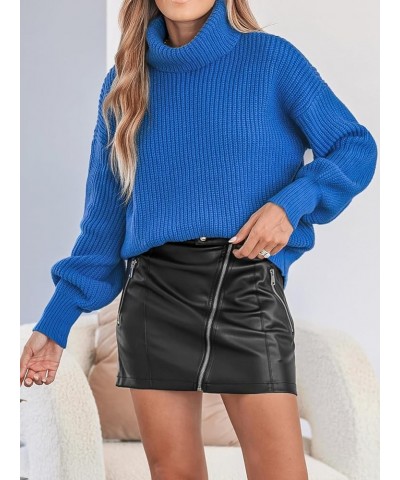 Women's High Neck Long Sleeve Casual Warm Sweater Knit Solid Tops Pullover Blue Sweater Royal Blue $17.81 Sweaters