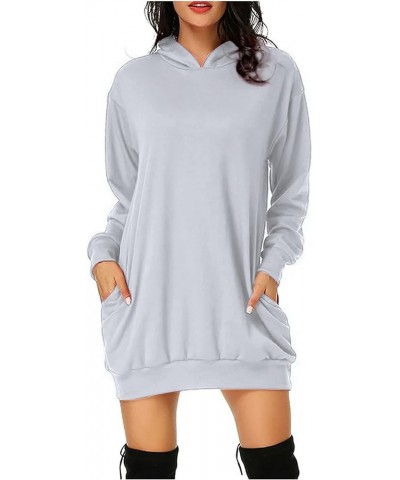 Womens Hooded Sweatshirt Dress Neon Color Hoodies Pullover Hooded Comfy Tunic Dress Fall Fashion Outfits Clothing J021-gray $...