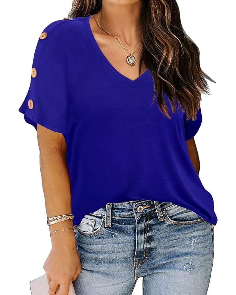 Plus Size Top for Womens Short Sleeve Shirt Casual Loose Tunic Blouse XL-5XL 676-royal Blue $14.49 Tops