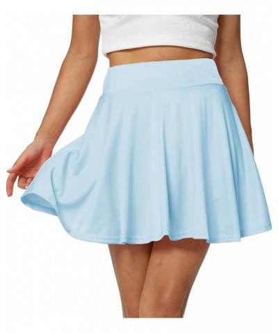 Women's Casual Basic Versatile Flared Pleated Mini Skater Skirt with Shorts Light Blue $12.50 Skirts