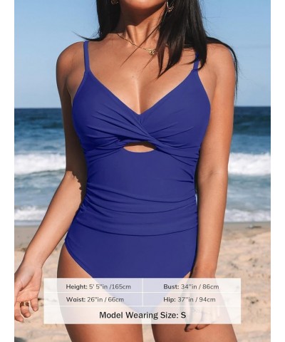 One Piece Swimsuit for Women Bathing Suits Twist Front Cutout Adjustable Straps Ruched Swimwear Cobalt Blue $20.39 Swimsuits