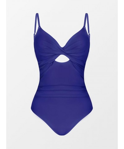 One Piece Swimsuit for Women Bathing Suits Twist Front Cutout Adjustable Straps Ruched Swimwear Cobalt Blue $20.39 Swimsuits