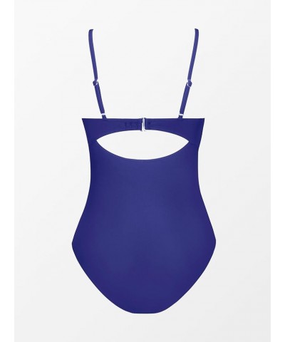 One Piece Swimsuit for Women Bathing Suits Twist Front Cutout Adjustable Straps Ruched Swimwear Cobalt Blue $20.39 Swimsuits