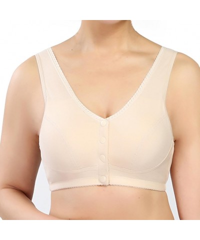 Front Button Bra, Front Closure Sports Bras Women Cotton Ultra Soft Cup, Wireless Cotton Convenient Bra for Womens Beige $9.8...