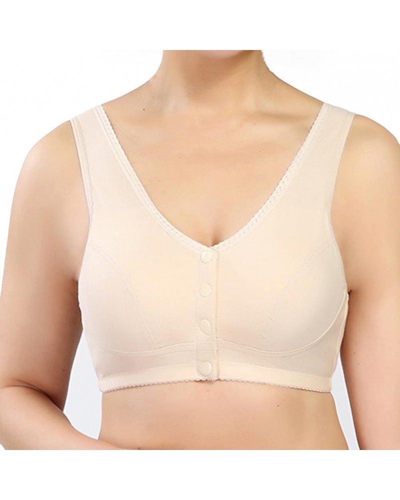 Front Button Bra, Front Closure Sports Bras Women Cotton Ultra Soft Cup, Wireless Cotton Convenient Bra for Womens Beige $9.8...