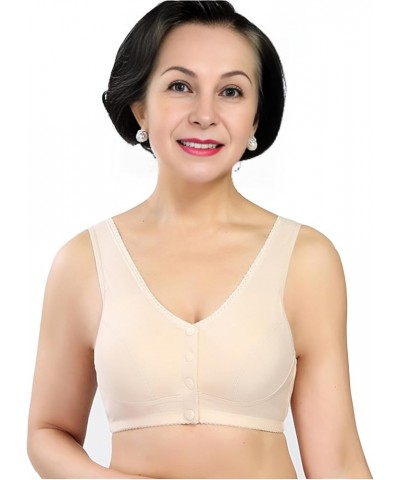 Front Button Bra, Front Closure Sports Bras Women Cotton Ultra Soft Cup, Wireless Cotton Convenient Bra for Womens Beige $9.8...