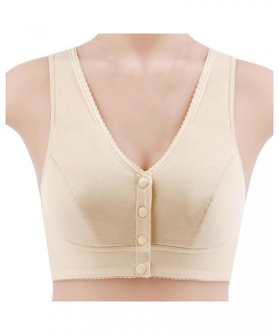 Front Button Bra, Front Closure Sports Bras Women Cotton Ultra Soft Cup, Wireless Cotton Convenient Bra for Womens Beige $9.8...