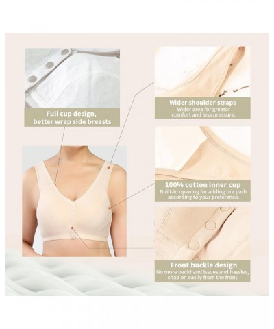 Front Button Bra, Front Closure Sports Bras Women Cotton Ultra Soft Cup, Wireless Cotton Convenient Bra for Womens Beige $9.8...