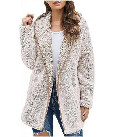 Women's Fashion Winter Coat Long Sleeve Zip up Lapel Shaggy Oversized Jacket Lightweight Fuzzy Parka Outfits Khaki M $18.59 C...