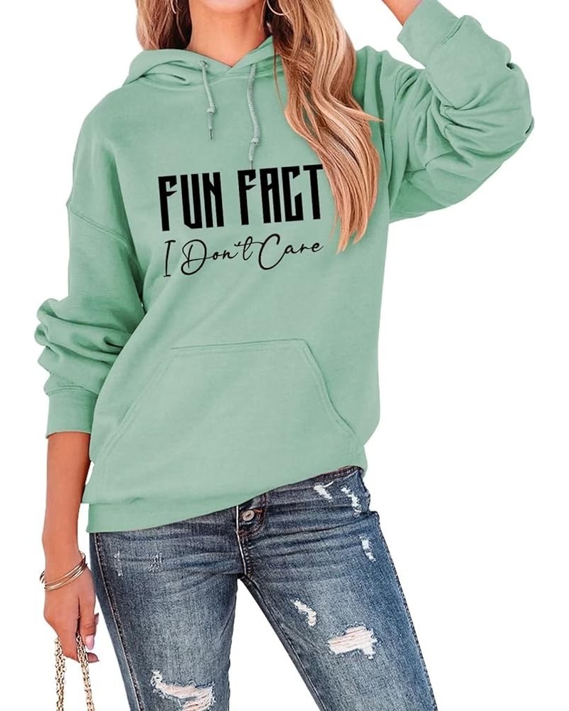 Fun Fact I Don't Care Womens Funny Hoodie Tops Casual Long Sleeve Pullover Hooded Sweatshirt Casual Loose Hoody Shirt Green $...