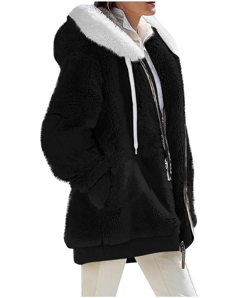 Womens Winter Coats,Women'S Solid Teddy Fleece Jacket Zip Up Hooded Sherpa Fuzzy Coats Plush Outwear With Pockets 1-black $13...