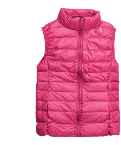 Womens Packable Down Puffer Jacket Lightweight Padded with Hood/Stand Collar/Vest Vest- Rose Red $19.19 Jackets