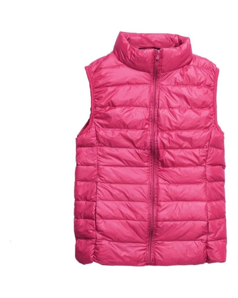 Womens Packable Down Puffer Jacket Lightweight Padded with Hood/Stand Collar/Vest Vest- Rose Red $19.19 Jackets