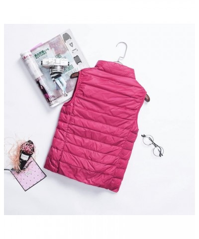 Womens Packable Down Puffer Jacket Lightweight Padded with Hood/Stand Collar/Vest Vest- Rose Red $19.19 Jackets