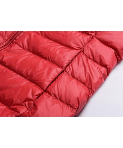 Womens Packable Down Puffer Jacket Lightweight Padded with Hood/Stand Collar/Vest Vest- Rose Red $19.19 Jackets