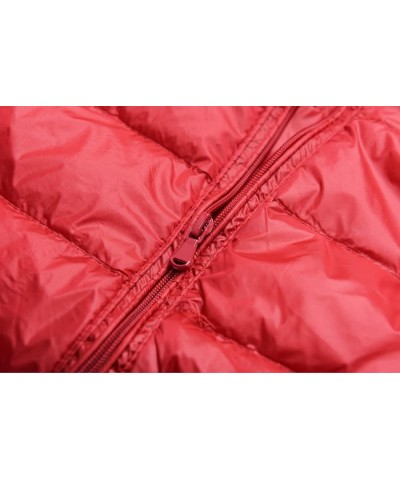 Womens Packable Down Puffer Jacket Lightweight Padded with Hood/Stand Collar/Vest Vest- Rose Red $19.19 Jackets